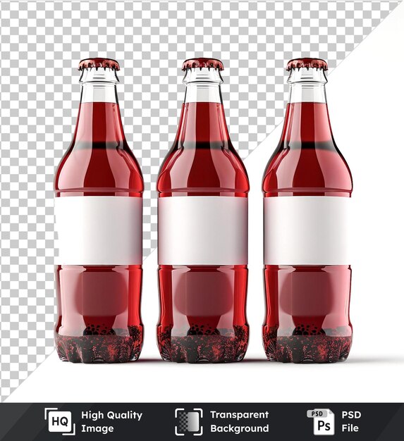 transparent object red soda bottles with blank labels isolated on transparent background