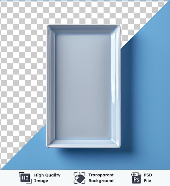 Transparent object serving tray blue background with a shadow