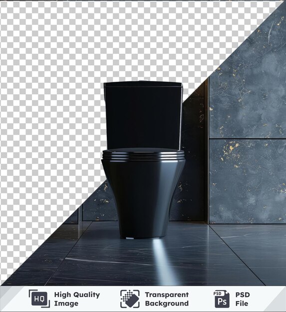 PSD transparent object toilet in a dark room with black wall and shiny floor