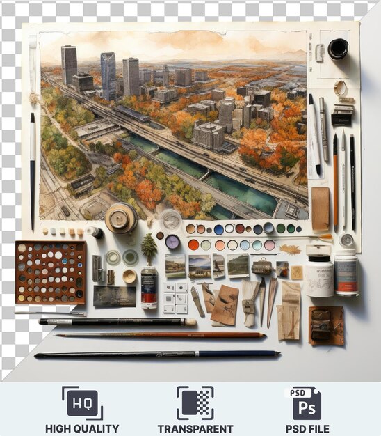 Transparent object urban sketching kit set the cityscape