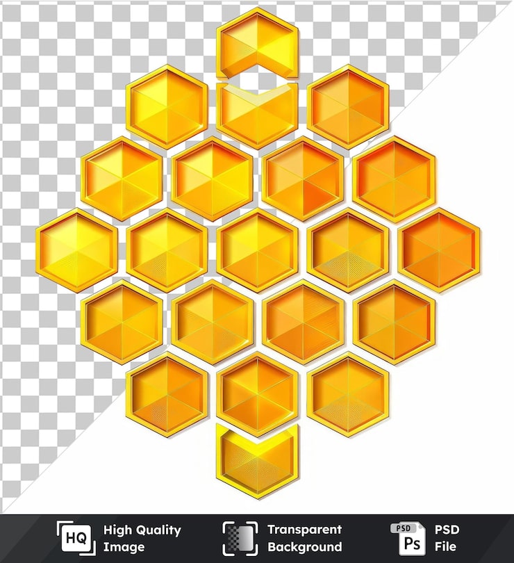 PSD 투명한 물체 터 벌집 패턴 기호 황금색 황금색 육각형 육각형
