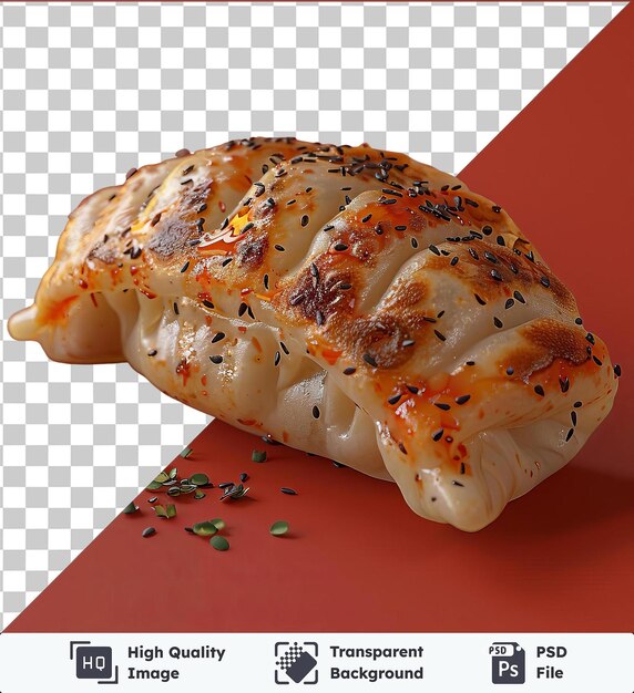 PSD transparent object vegetable gyoza on a red background