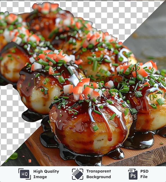 가운 물체, 채소 타코야키 (takoyaki) 가 절단판 위에 있다.