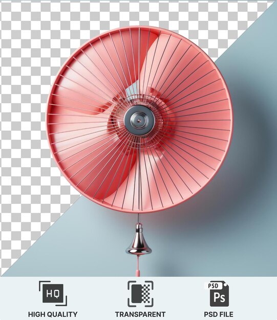 PSD oggetto trasparente con un ombrello rosso e una campana argentata su sfondo azzurro
