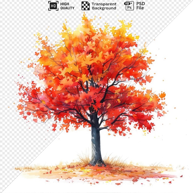 PSD transparent of watercolor art autumn night in serene and relaxing shades of red orange yellow and brown