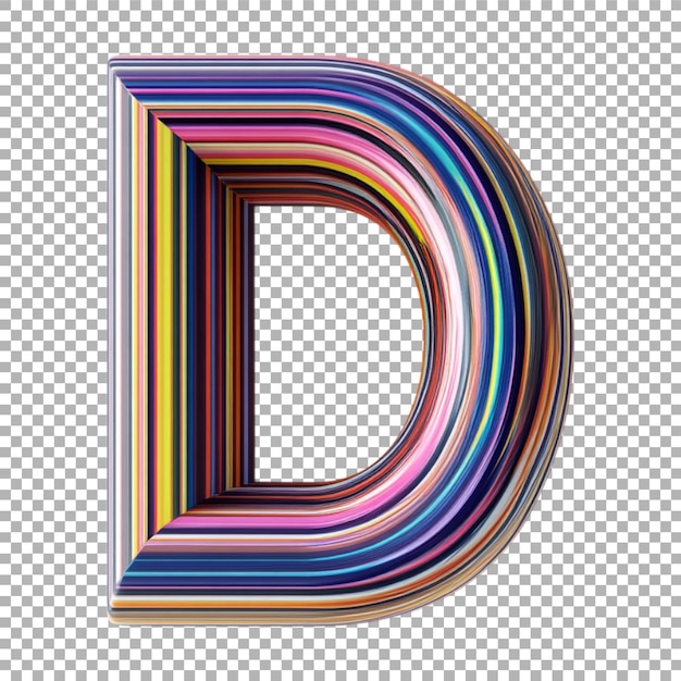 transparent or png image of 3d rendering of a alphabet d made from retro lines