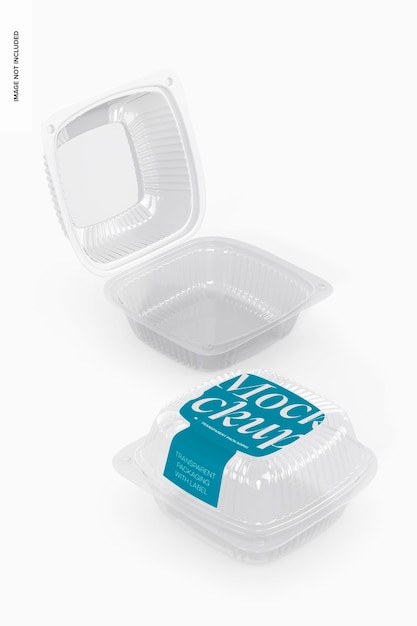 PSD transparent packaging with label mockup, opened and closed