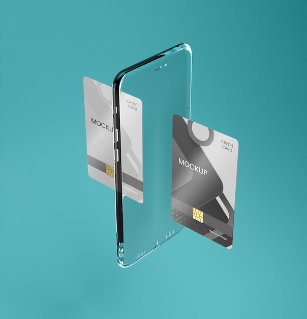 Transparent phone and card mockup