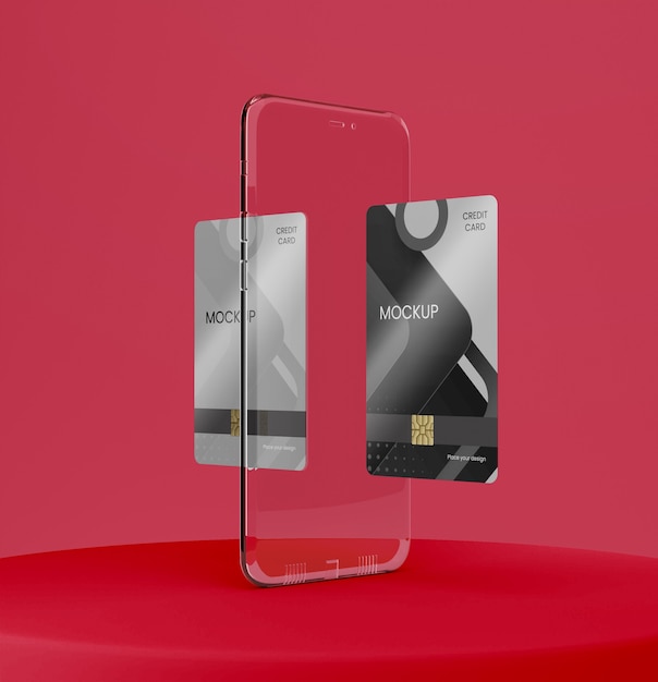 Transparent phone and card mockup