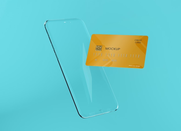 Transparent phone and card mockup