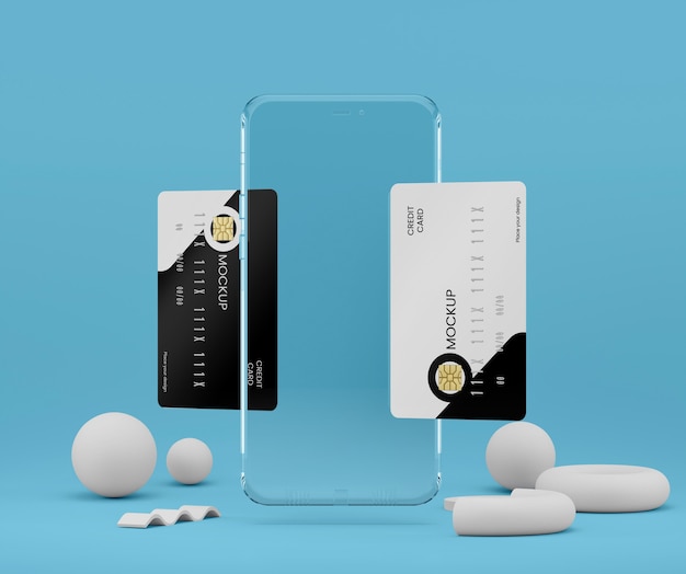 Transparent phone and card mockup