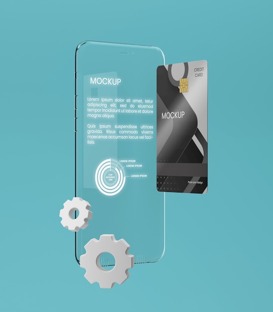 Transparent phone and card mockup