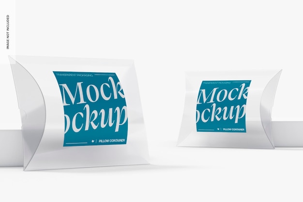 PSD transparent pillow shape packaging mockup, perspective