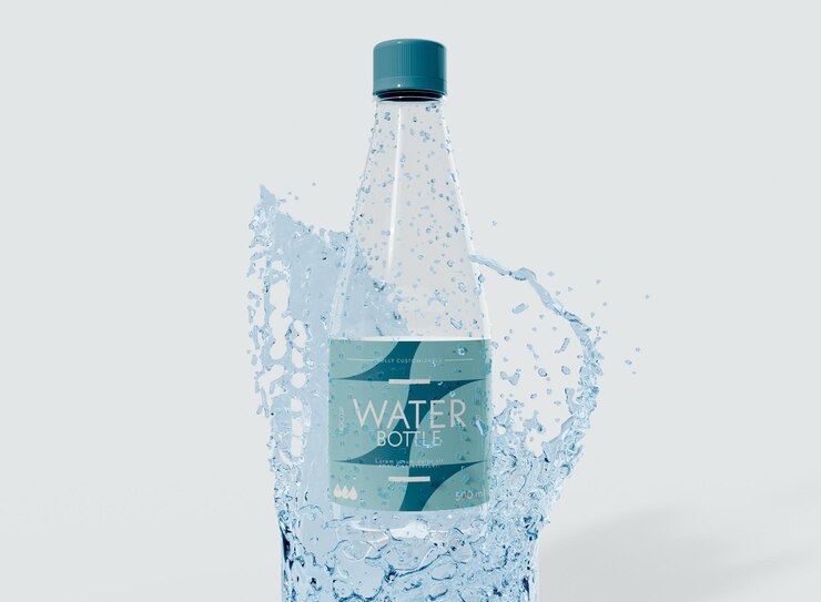 PSD transparent plastic bottle with label mockup