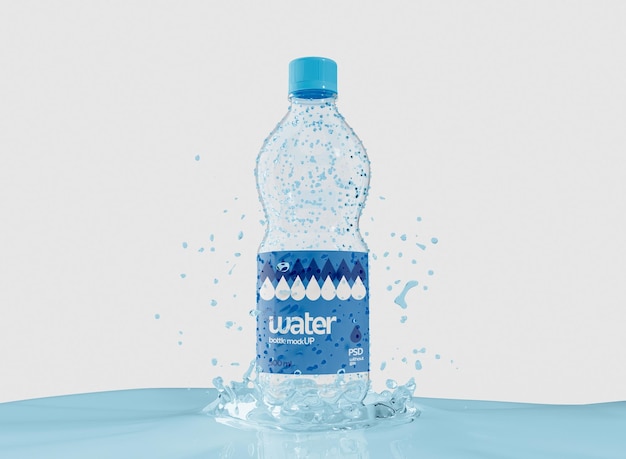 Transparent Plastic Bottle with Label Mockup