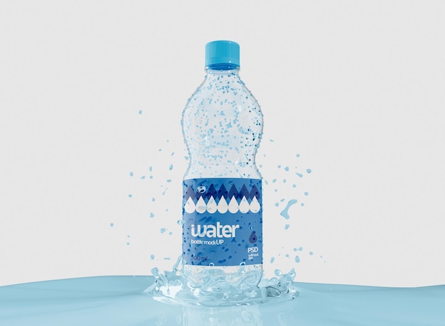 Transparent plastic bottle with label mockup