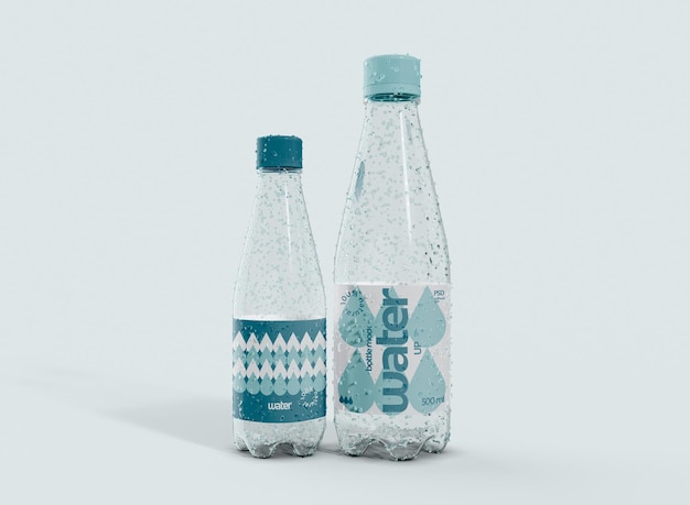 PSD Прозрачная пластиковая бутылка с макетом этикетки
