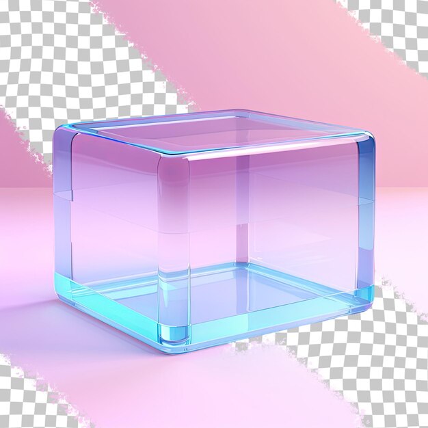 Transparent plastic box on transparent background devoid of contents