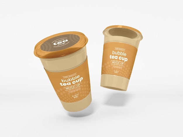 Transparent plastic bubble tea cup with straw mockup