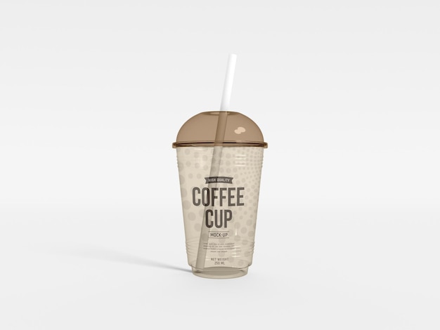 PSD transparent plastic coffee cup with straw mockup