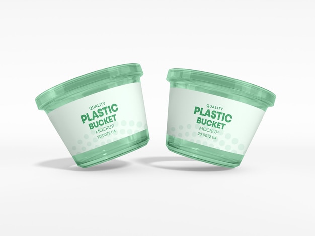 Mockup di imballaggio per secchio per alimenti in plastica trasparente