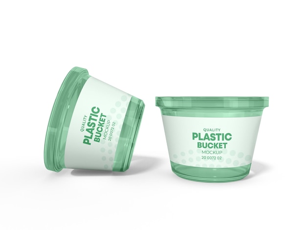 Mockup di imballaggio per secchio per alimenti in plastica trasparente