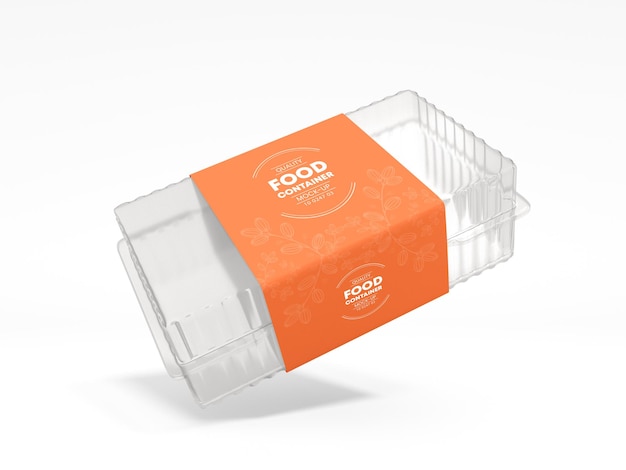 Transparent plastic food delivery box packaging mockup