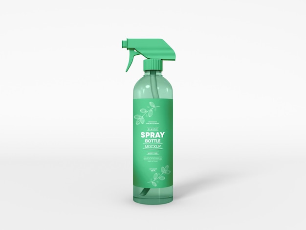 PSD mockup di bottiglia spray in plastica trasparente