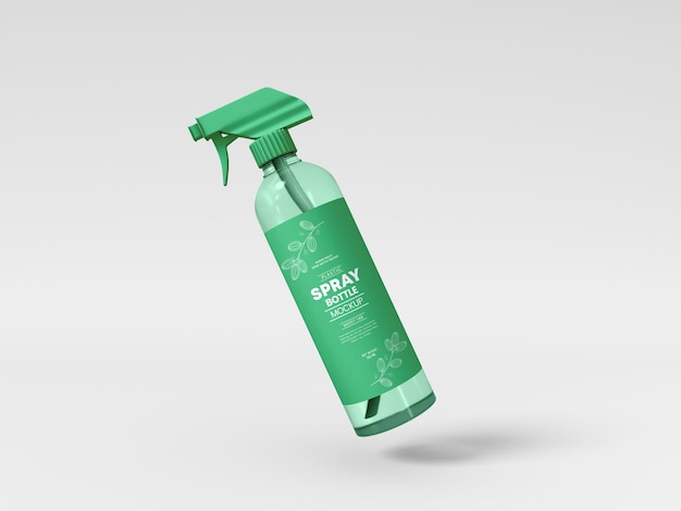 Transparent plastic spray bottle mockup