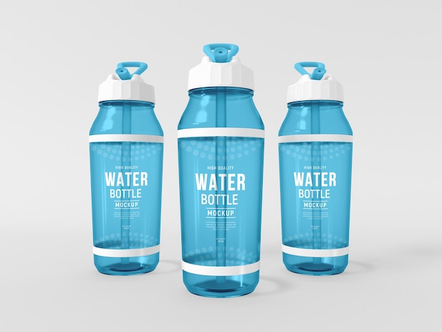 PSD mockup di sipper per bottiglia d'acqua in plastica trasparente