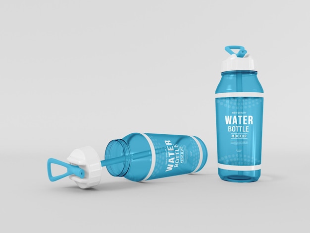 Transparent plastic water bottle sipper mockup