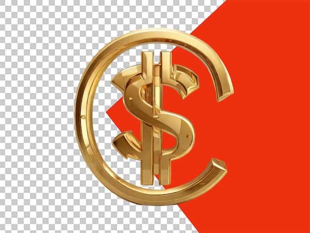 PSD Прозрачный png доступный изолированный золотой знак доллара на прозрачном фоне