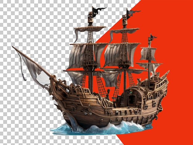 PSD Прозрачный png доступный 3d рендеринг пиратского корабля fant на прозрачном фоне