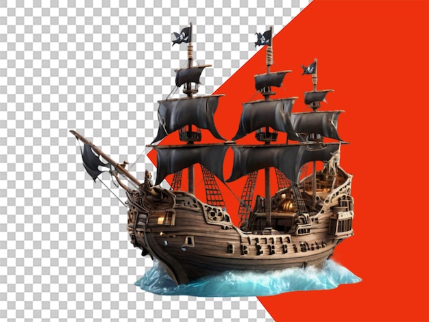 PSD png trasparente disponibile in 3d che raffigura la nave pirata su sfondo trasparente