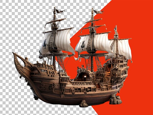 PSD png trasparente disponibile in 3d che raffigura la nave pirata su sfondo trasparente