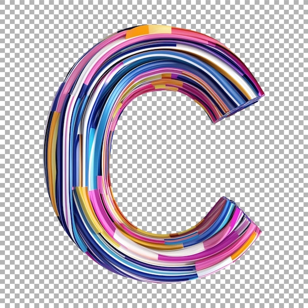 transparent or png image of 3d rendering of a alphabet c made from retro lines