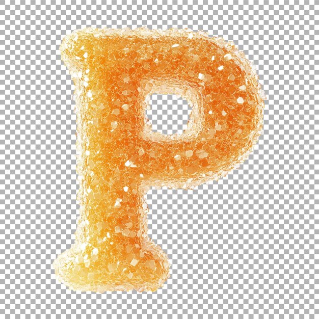 transparent or png image of 3d rendering of a alphabet p made from sugar crystals