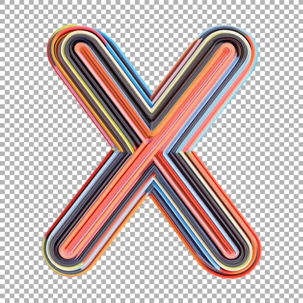 transparent or png image of 3d rendering of a alphabet x made from retro lines