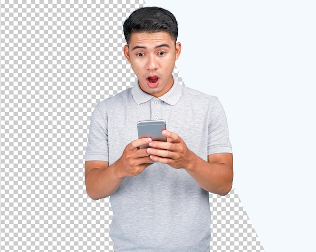 PSD transparent portrait banner of a young asian with hand gesture isolated on background