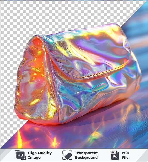 PSD transparent premium psd picture clutch bag on a shiny table