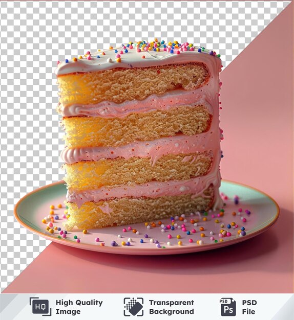 PSD transparent premium psd picture delicious vanilla cake slice with sprinkles on a plate