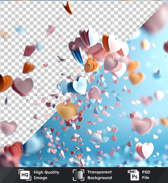Transparent premium psd picture flying paper hearts mockup valentine39s day concept