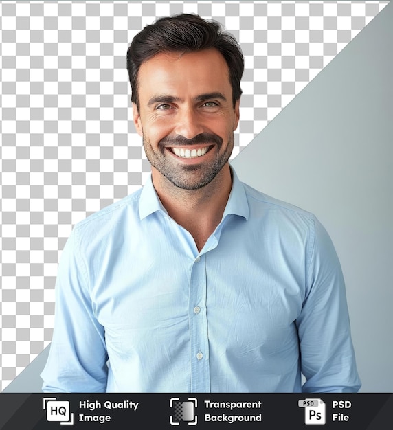 PSD immagine psd premium trasparente uomo bello camicia blu direttore di ufficio emozioni sorriso persona persona persona persona