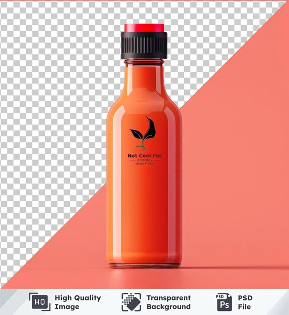 PSD transparent premium psd picture of hot sauce bottle against red and pink wall with black bird