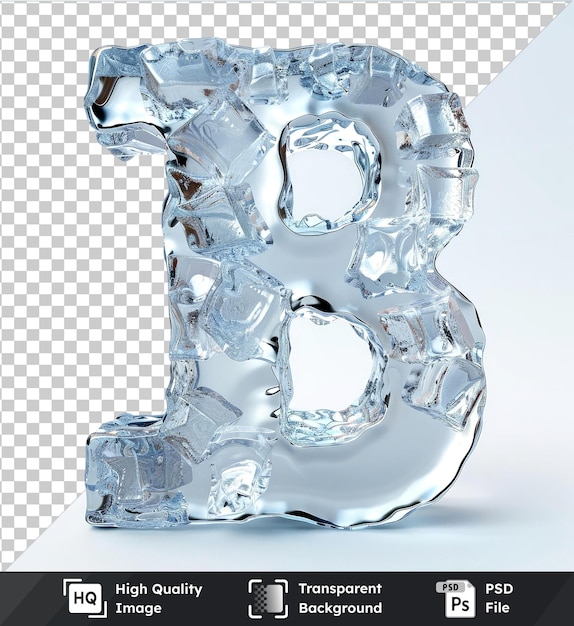 Immagine trasparente premium psd lettera l con elementi di ghiaccio e rendering 3d con un buco bianco