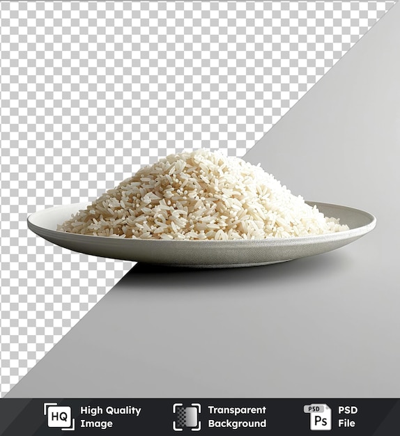 PSD transparent premium psd picture mockup of a plate of raw rice with a black shadow in the foreground