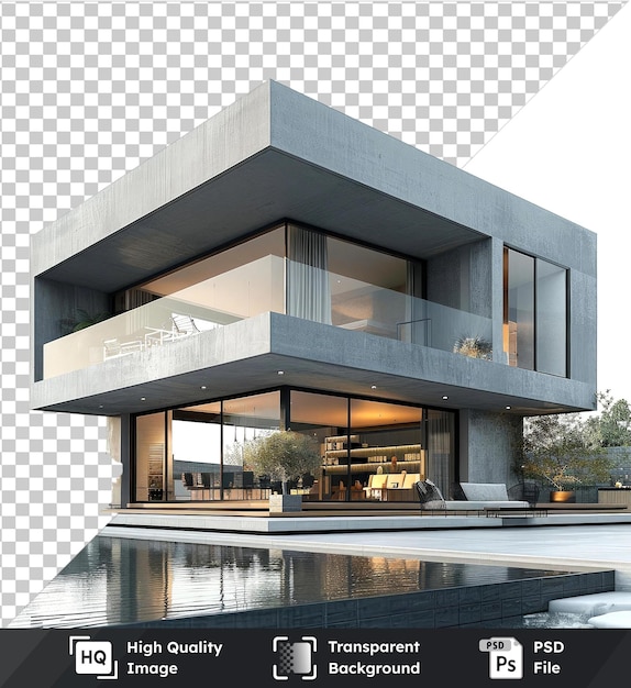 Transparent premium psd picture of a modern house in nature with a white chair