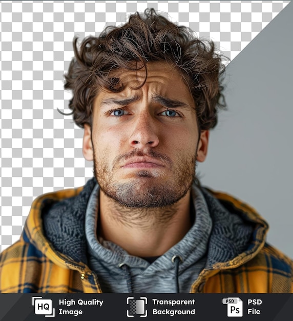 PSD transparent premium psd picture unhappy young man over gray background