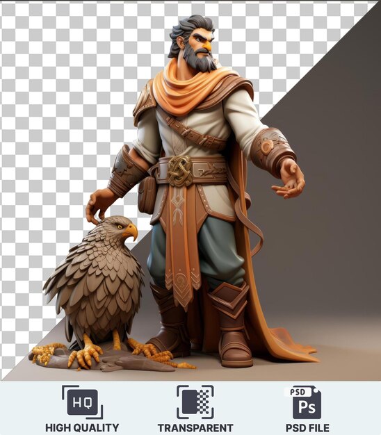 PSD transparent psd picture 3d falconer with a majestic bird on arm