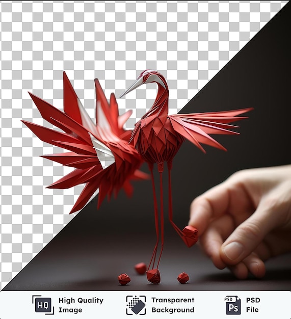 Immagine psd trasparente artista di origami 3d che piega una gru